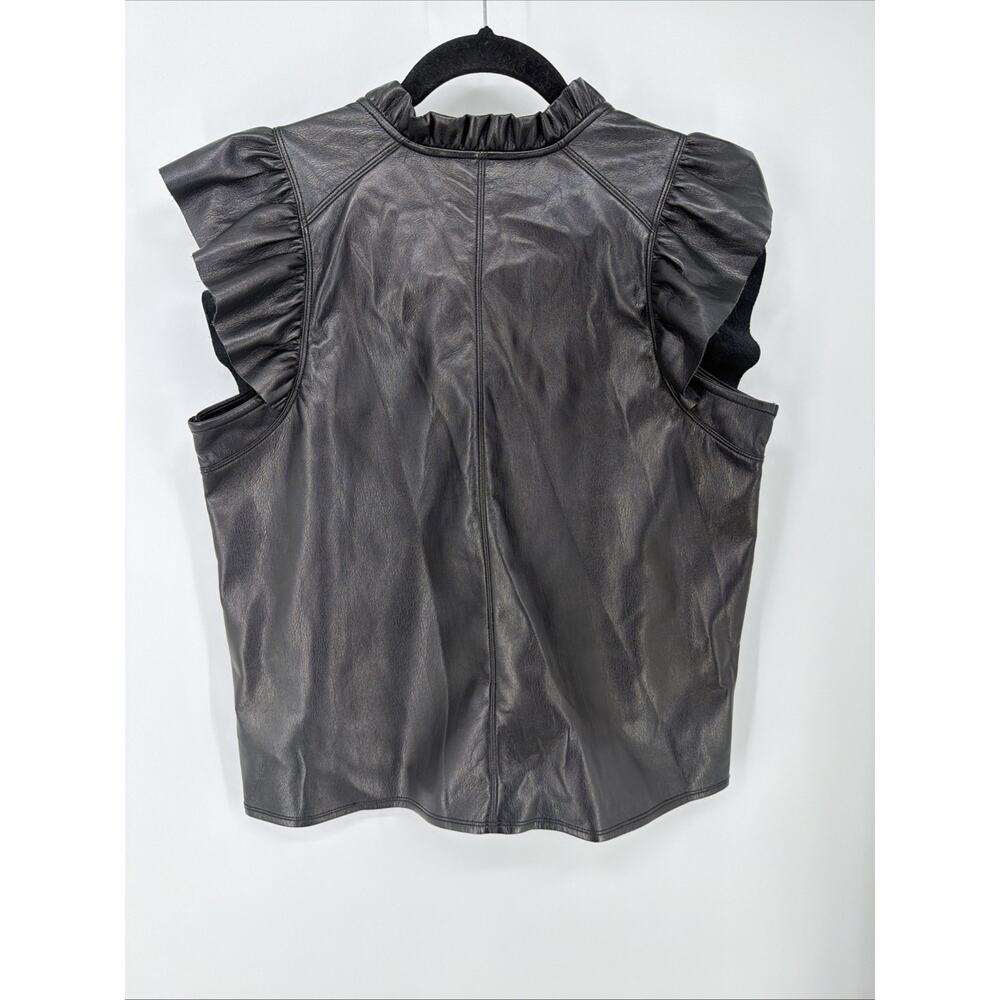 Melissa Nepton Kamilla Black Faux Leather Ruffle Cap Sleeve Top L - Picture 4 of 6